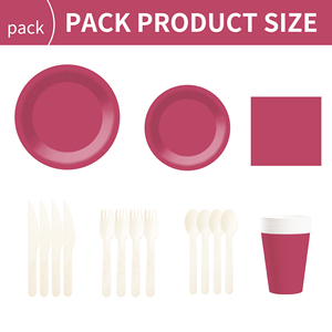 DAMAI - Juego de Vajilla Desechable de Papel Color Rojo Oscuro para Fiestas, Platos de 7 y 9 Pulgadas, Vasos de Papel, Cubiertos y Servilletas - Product Image 6