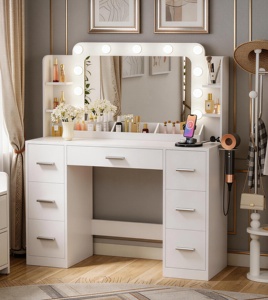Meuble de chambre à coucher au design moderne et luxueux, coiffeuse <span class=keywords><strong>avec</strong></span> miroir et éclairage LED, <span class=keywords><strong>table</strong></span> de maquillage <span class=keywords><strong>avec</strong></span> miroir - Product Image 1