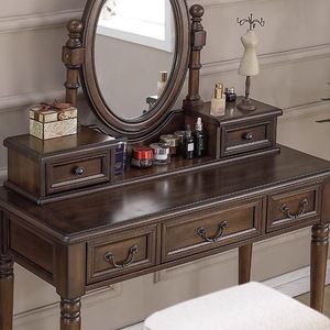 Coiffeuse rétro en bois massif avec boîte de rangement Mobilier miroir pour <span class=keywords><strong>petite</strong></span> <span class=keywords><strong>chambre</strong></span> ou appartement Slow Tone - Product Image 5
