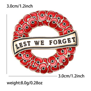 Broche de corona de amapolas rojo intenso, para que no se olvidemos, de aleación de zinc, pin de moda unisex para trajes y abrigos, corsage conmemorativo - Product Image 2