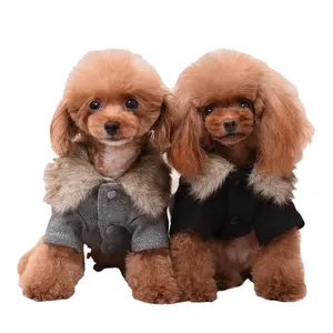 Оптовая продажа, толстовка с капюшоном из меха Ropa De Mascotas, утепленная куртка с двойным карманом в промышленном стиле для собак, пальто, костюм, зимняя одежда для собак