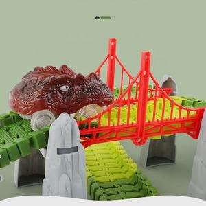 Set de construcción de carril de dinosaurio eléctrico para niños, 182 piezas, juego de pista flexible de dinosaurios - Product Image 3