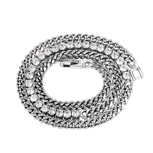 สร้อยข้อมือและสร้อยคอแบบเชื่อมต่อเหล็กเซอร์โคเนียสีไม่ซีดจาง สไตล์ฮิปฮอป เรียบง่าย สไตล์พังก์ คิวบันเชน - Product Image 5