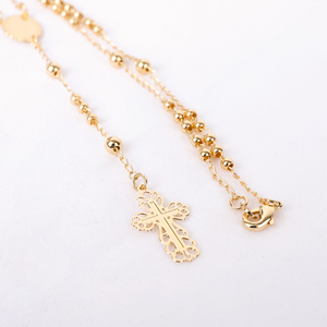 Nuova Collana <span class=keywords><strong>Rosario</strong></span> con Perline Dorate, Gioielli Religiosi Cattolici, Catena Placcata <span class=keywords><strong>Oro</strong></span> 18K 24K, Ciondolo Croce di Gesù - Product Image 6