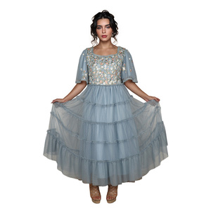 Summer Fairycore <strong>Tunic</strong> Slim Casual Midi <strong>Dress</strong> for Women Empire Patchwork <strong>Sequined</strong> Mesh <strong>Dress</strong> - Product Image 1