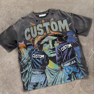 Camisetas Extra Grandes de Estilo Urbano Y2K para Hombre, 100% Algodón, Estampado de Letras, Ecológicas y Transpirables - Product Image 4