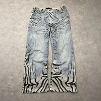 Jeans amples à jambe large pour homme, style streetwear vintage, imprimé léopard, déchirés, en denim épais