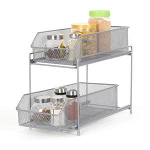 2 Tier Sliding Cabinet Pull Out Basket Organizer Drawer Under Sink For Desktop