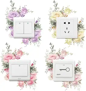 Removable Fresh Plants Flower Switch Stickers Peony Rose Leaf Light Switch Decal Socket Decor Light Switch Cover for Kids Girls