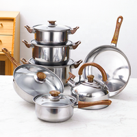Ensemble de casseroles et poêles en acier inoxydable de style européen, 12 pièces, avec poignées anti-chaleur