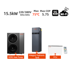 Pompe à chaleur air-eau monobloc <span class=keywords><strong>ERP</strong></span> A+++ R290 15,5 kW pour système CVC résidentiel avec réservoir hydronique intégré et unité de traitement d'air (UTA) apparente ultra-plate 130 mm - Product Image 1