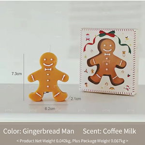 Gingerbread Man Shape <b>Paraffin</b> Wax Scented Candle Christmas Holiday Decor Art Candle with Wood Base - Product Image 6