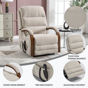 Sillón <span class=keywords><strong>Reclinable</strong></span> Eléctrico de Alta Resistencia con Motor Dual, Estructura Metálica, Bolsillos Laterales, Masaje con Calor y Soporte Lumbar, en Chenilla Beige - Product Image 5