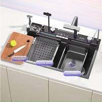 Nouveau support de téléphone en acier inoxydable numérique intelligent évier de cuisine nano noir évier de cuisine pluie volante cascade évier de cuisine