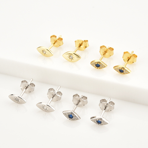 FUAMAY Plata 925 Sterling London Blue Pendientes para mujer 18K Chapado en oro Lightning Moon Stud Pendientes Blue Eyering Pendientes - Product Image 2