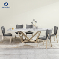 Ensemble de table à manger moderne américain simple et élégant pour 6, 8 ou 10 personnes, en marbre et acier inoxydable, pour salon et salle à manger