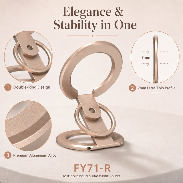 New Arrival High Quality Aluminum Alloy Double-Sided Magnetic 2-in-1 Finger Ring Grip Phone Holder Stand for Desk