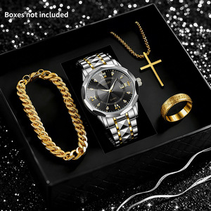 Ensemble de montres et bijoux en acier inoxydable plaqué or pour homme, avec bracelet et croix, idéal pour les affaires et comme <span class=keywords><strong>cadeau</strong></span>. - Product Image 4