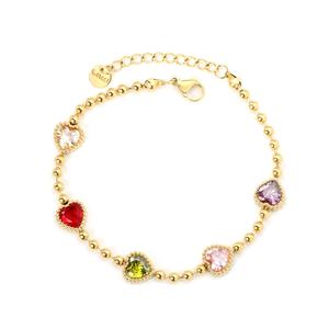 Wholesale 18K Gold Plated Summer Bracelet Chain Stainless Steel Jewelry <b>Charm</b> Colorful Cubic Zircon Heart Bracelet for Women - Product Image 1