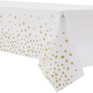 Gold Silver Star PEVA Tablecloth Waterproof Birthday Wedding Christmas Table Linens Ramadan Eid Mubarak Party Table Cover