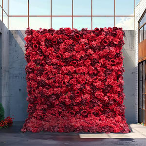 Enrouler la fleur rouge artificielle toile de fond murale 5D Rose fleur panneau Arrangement de mariage pour la décoration d'événement - Product Image 4