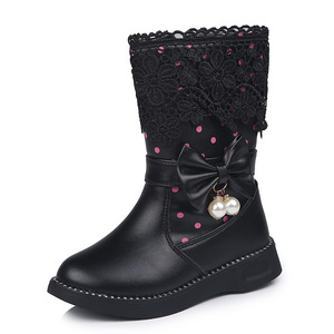 Fashion Winter Kids Winter Boots Children's Boots Girls Boots Kids Children Pearls Bow Dress <b>Booties</b> With Zipper - Product Image 6