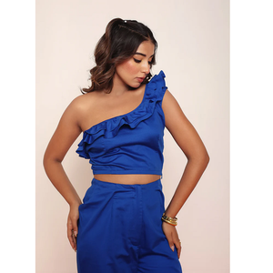 Top de un solo hombro con volantes para mujer, elegante, ajustado, a la moda, para fiestas, chic, para salir de verano. - Product Image 1