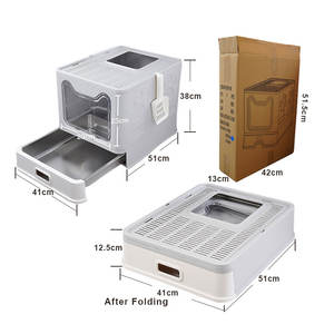 Bac à litière en acier inoxydable avec couvercle Bac à litière pliable fermé avec tiroir amovible Grand bac à litière en métal - Product Image 2