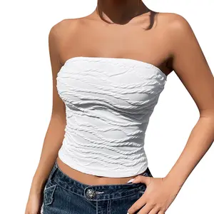 Yeni moda kadın tankı üstleri 70% naylon 30% Spandex düz renk seksi kırpma sutyen tüp üst düz askısız ile Bandeau Top