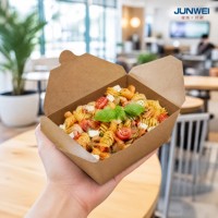 Boîtes pliables en papier kraft biodégradables et écologiques, anti-fuite, pour plats à emporter, avec impression personnalisée du logo pour la livraison de nourriture