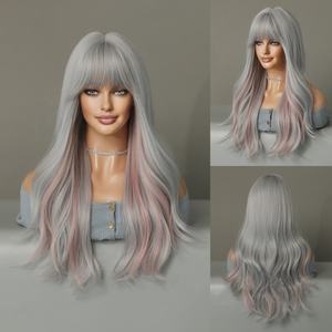 Perruque synthétique <span class=keywords><strong>mi</strong></span>-longue à <span class=keywords><strong>cheveux</strong></span> ondulés Perruque bouclée à teinture pour femme Blanc Gris Dégradé Naturel Fluffy Deep Wave Perruques - Product Image 4