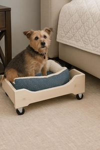 Cama para mascotas pequeña hecha a mano para interiores, características protectoras, muebles rústicos de madera para perros, caja alternativa, cama rodante para perros, ruedas de cojín - Product Image 2
