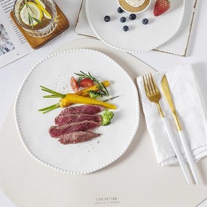 Sáng tạo hạt điểm gốm bít tết bữa ăn tối tấm cao cấp trắng gốm ăn sáng tấm và bánh tấm phẳng để sử dụng nhà - Product Image 2