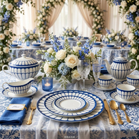 Juego de Platos de Cerámica Minimalistas Modernos, Vajilla de Porcelana de Lujo con Borde Colorido para Bodas, Plato Geométrico con Rayas para Ensalada y Postre