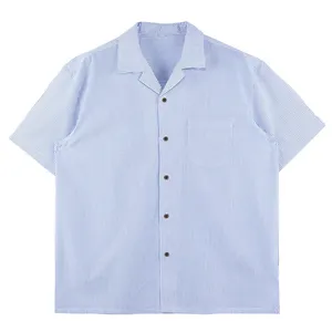 क़मीज़ पोर होमे पुरुषों के लिए कस्टम कढ़ाई वाला लोगो छोटी आस्तीन बटन वाली ढीली धारीदार शर्ट