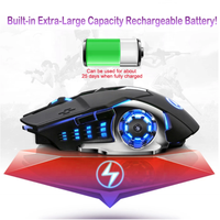 Souris de jeu sans fil A4 1600 DPI LED rechargeable 2.4G réglable silencieuse pour PC portable