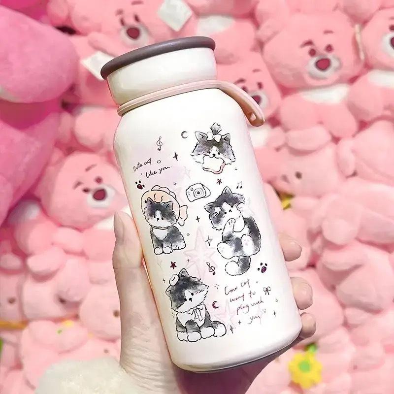 400ml milk thermos cup-pink kitten