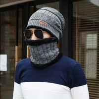 Großhandel Männer warme Winter mütze mit Schal Wolle Futter Dick Warm Strick Mützen Winter Beanie Caps Motorhaube Für Männer