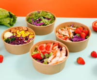 Ebelee Vente en gros Conteneur jetable en carton kraft brun personnalisé de 500ml pour salade en papier à emporter Bol en papier de qualité alimentaire avec couvercles