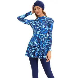 Muçulmano Maiôs Islâmico 3pcs Burkinis Musulmans Femme Mulheres Árabe Turquia Piscina Sportswear Modesto Patchwork Hijab