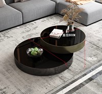 Ensemble de tables basses modernes, légères, luxueuses, créatives, noires, minimalistes, rotatives, télescopiques, en acier inoxydable et en verre pour salon
