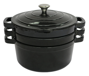 Ensemble de cuisson multifonctionnel 3-<span class=keywords><strong>en</strong></span>-1 <span class=keywords><strong>en</strong></span> <span class=keywords><strong>fonte</strong></span> émaillée avec couvercle-poêle, compatible induction, gaz et four - Product Image 1