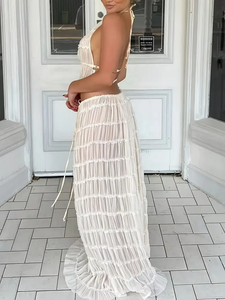 ファッションシックな女性のノースリーブトップ + マキシスカート2ピースセットビーチウェアレディース夏のオードセット - Product Image 4