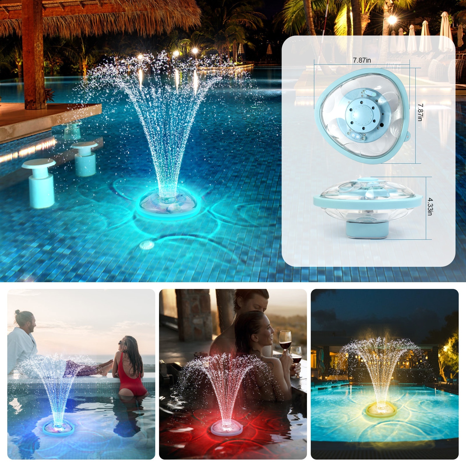 Led Fountain Light Wireless Remote Control ABS Material Rechargeable Colorful Water-Spraying Fountain Light Underwater Light