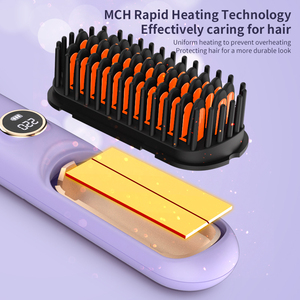 <span class=keywords><strong>Brosse</strong></span> <span class=keywords><strong>Lissante</strong></span> <span class=keywords><strong>Chauffante</strong></span> Sans Fil Mini Efficace à LED Ionique USB, Chauffage Rapide, Peigne Chauffant Lissant, Logo Personnalisé Français Espagnol - Product Image 3