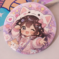 Badge en métal rond personnalisé avec motif anime scintillant, broche imprimée sur mesure pour accessoire de sac