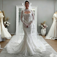 Robe de mariée sirène élégante sur mesure, nouvelle collection, en dentelle, sans bretelles, à manches longues, avec longue traîne et broderies
