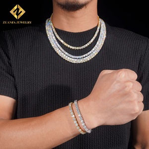 ZUANFA JEWELRY Ensemble de bijoux Hip Hop pour homme, Collier et bracelet tennis en argent 925 plaqué rhodium, entièrement sertis de diamants ronds - Product Image 2