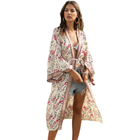 Vente en gros de vêtements de plage d'été pour dames Ensemble 3 pièces de vêtements grande taille pour femmes Robe décontractée à imprimé floral Longue couverture Kimono Cardigan