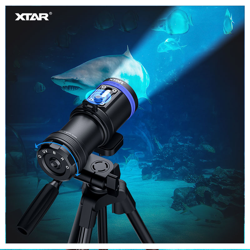 XTAR D30 4000 Lumen Scuba Diving Light - Multi-Color LED Video Light, Waterproof 100M, With Battery Indicator